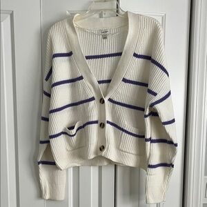 Cozy White Cardigan with Purple Stripes